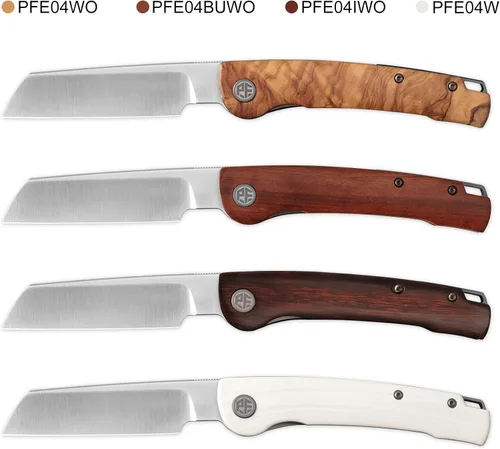 Vista 4 de Petrified fish PFE04 Scholar - Cuchillo plegable, hoja de satén de 3.7 pulgadas, 60.6 in, mango de madera Bubinga de 3.93 oz, cuchillo de bolsillo