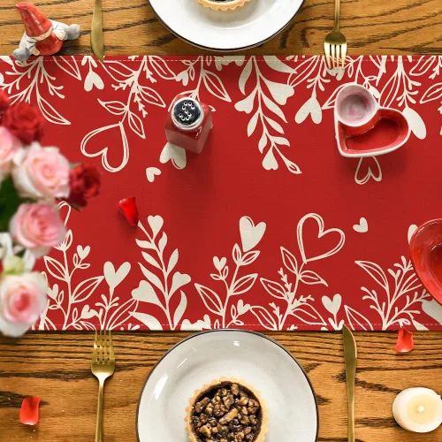 Vista 7 de Artoid Mode Camino de mesa con diseño de corazón rojo para el día de San Valentín, decoración de mesa de comedor de cocina de temporada