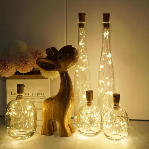Vista 4 de Luces para Botella de Vino 20 LEDs, Luces de Corcho Impermeables, Pilas (Incluídas), Mini Cadena de Luces de Hadas Operadas con Batería para DIY