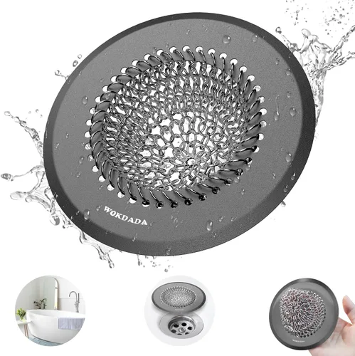 Vista 12 de Atrapapelos para Desagüe de Bañera, Wokdada Atrapapelos de Drenaje Rápido para Ducha, Protector de Desagüe Reversible de Acero Inoxidable 304