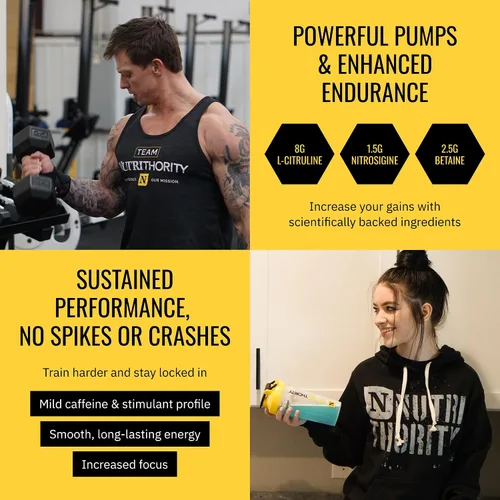 Vista 4 de Nutrithority - Mr. Fusion Pump - Polvo de preentrenamiento, fuerte antes del entrenamiento, sin creatina, polvo energético con aminoácidos