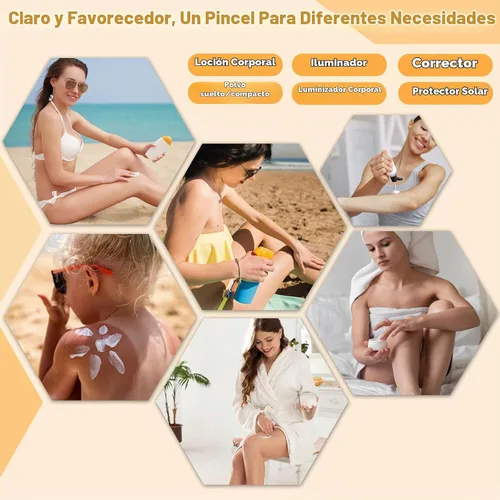 Vista 5 de Cepillo autobronceador Kabuki, aplicador corporal vegano para cara y gris/dorado