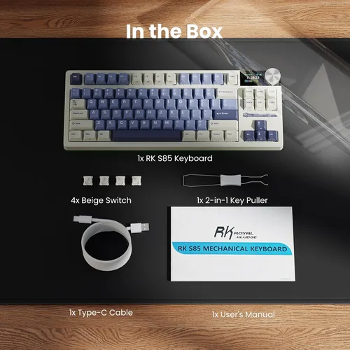 Vista 9 de RK ROYAL KLUDGE Teclado mecánico inalámbrico S85 con pantalla y perilla, teclado macro programable personalizado intercambiable en caliente TKL