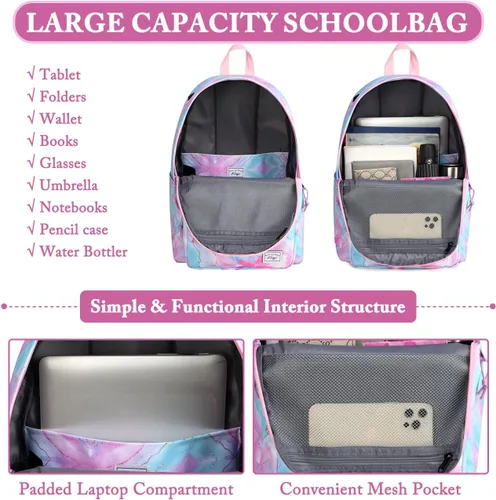 Vista 3 de Kasqo Mochila escolar, mochila clásica ligera y resistente al agua de 17 pulgadas para hombres, mujeres, adolescentes, niñas, niños y niños a