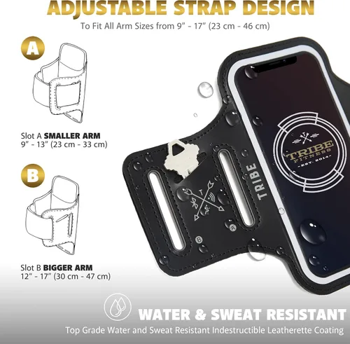 Vista 4 de TRIBE - Funda brazalete resistente al agua para teléfono celular, soporte para correr para iPhone Pro Max Plus Mini SE (13/12/11/X/XS/XR/8/7/6/5)