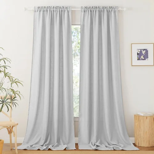 Vista 31 de RYB HOME - Cortinas de lino texturizado semitranslúcidas, privacidad media, filtro de luz, decoración de ventana para dormitorio/baño/sala de estar