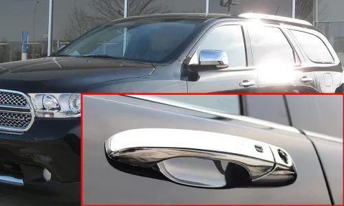 Vista 2 de Manija de puerta lateral cromada y cubiertas de medio espejo, estilo adicional compatible con Dodge Durango/Grand Cherokee 2011-2021