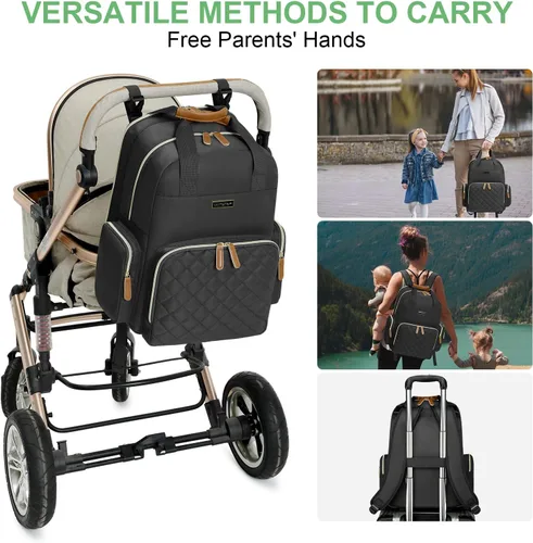 Vista 5 de Mochila para pañales con cambiador, organizador de bolsas de pañales para mamás, papás, bolsas cambiadoras grandes para bebés