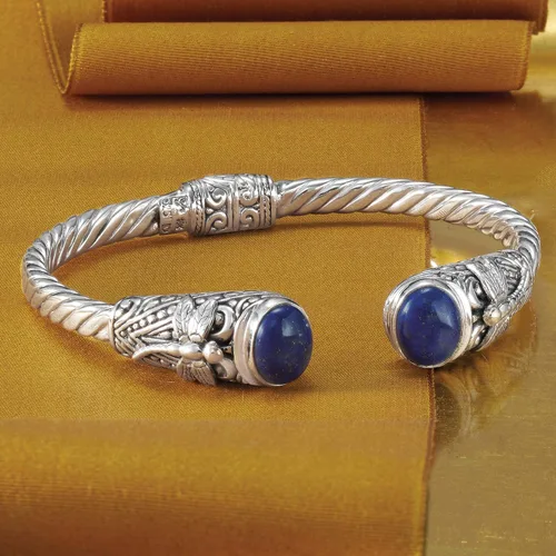 Vista 3 de Ross-Simons Lapis Bali-Style Dragonfly Cuff Bracelet in Sterling Silver and 18kt Yellow Gold