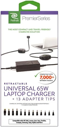 Vista 6 de ReTrak Cargador universal para portátil ReTrak de 65 W, cargador para portátil ReTrak con 13 puntas adaptadoras, cargador retráctil universal