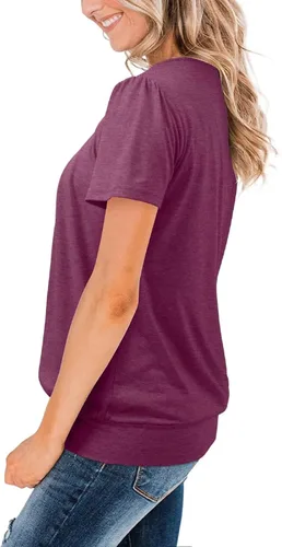 Vista 3 de ZOLUCKY Camiseta casual de manga corta para mujer, cuello redondo, ajuste holgado para verano
