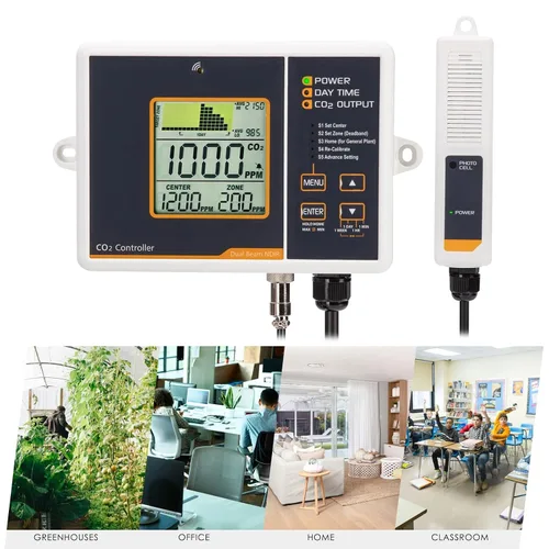 Vista 3 de Controlador de CO2 Controlador de dióxido de carbono con función automática de día y noche y relé Monitor de CO2 Sensor de CO2 NDIR