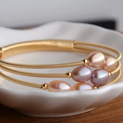 Vista 5 de Sonateomber Pulsera delicada de cadena de perlas de agua dulce de oro para mujer, con clip de papel, rosario, perla morada, con cuentas, regalo
