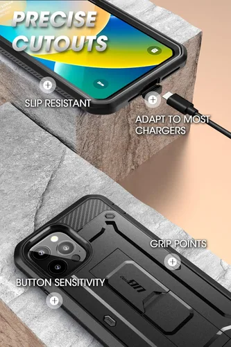 Vista 7 de SUPCASE Funda para iPhone 14 Pro con soporte y clip para cinturón (Unicorn Beetle Pro), [protector de pantalla integrado]