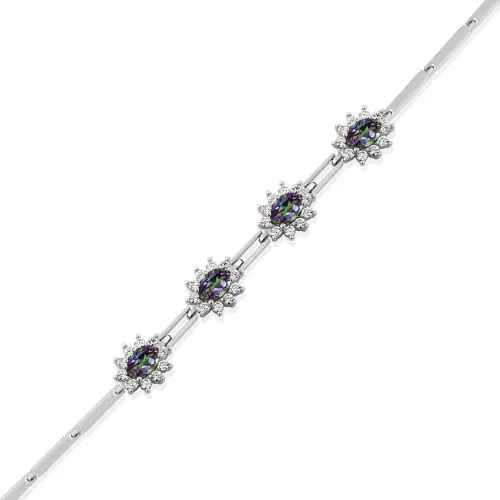 Vista 2 de Gem Stone King Pulsera ovalada de plata de ley 925 con topacio místico verde para mujer (4.20 quilates de 7 pulgadas con extensor de 1 pulgada)