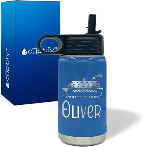 Vista 46 de Cuptify Botella de agua para niños personalizada con nombre en botella de agua aislada con anillo brillante verde de 12 onzas Verde brillante