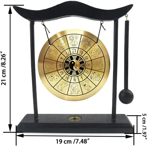 Vista 2 de Gong de escritorio de latón de arte zen de Hooshing, feng shui con soporte, decoración asiática para oficina en casa, signos del zodíaco chino