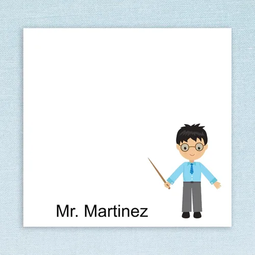 Vista 2 de Notas adhesivas personalizadas con texto personalizado y divertido diseño de profesor masculino/ 3 x 3 pulgadas, 50 notas adhesivas por bloc