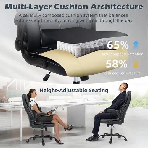 Vista 4 de Silla de oficina – Silla ejecutiva de cuero de escritorio de oficina con respaldo alto con función de balanceo – Ergonómica, transpirable, cómoda