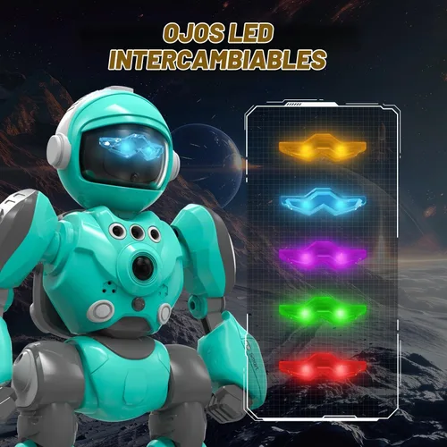 Vista 6 de STEMTRON - Juguetes de robots para niños, robot programable de control remoto con función de grabación de voz mágica, detección inteligente de Azul