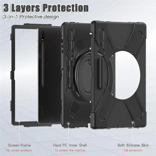 Vista 2 de Funda de rotación 360 para Galaxy S8 Ultra de 14.6 pulgadas, funda resistente con anillo giratorio, correa de transporte para hombro, correa de Negro