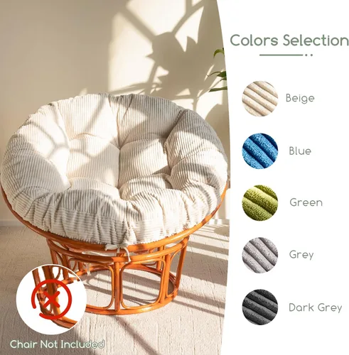 Vista 9 de HIGOGOGO Cojín para silla Papasan con funda de corduroy (sin silla), cojín de apoyo de 48 x 48 pulgadas, cojín para silla acolchado, beige