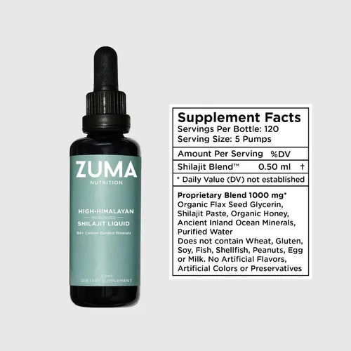 Vista 2 de Zuma Nutrition Tónico líquido Shilajit del Himalaya, vegetariano, hecho con shilajit silvestre y minerales oceánicos, suplemento mineral para apoyo
