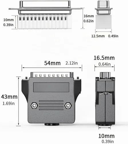 Vista 6 de Paquete de 2 conectores macho DB25 sin soldadura, adaptador de terminal de cable desnudo de conexión directa macho de 25 pines, RS232 D-SUB 25 pines