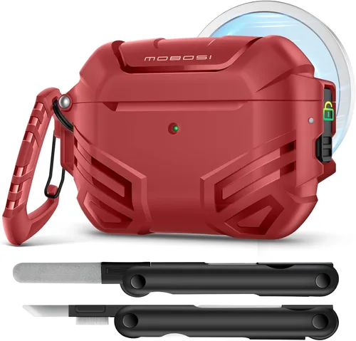 Vista 19 de MOBOSI Funda para AirPods Pro 2 con cerradura, compatible con funda Airpod Pro de 2ª/1ª generación, funda protectora de grado militar con kit