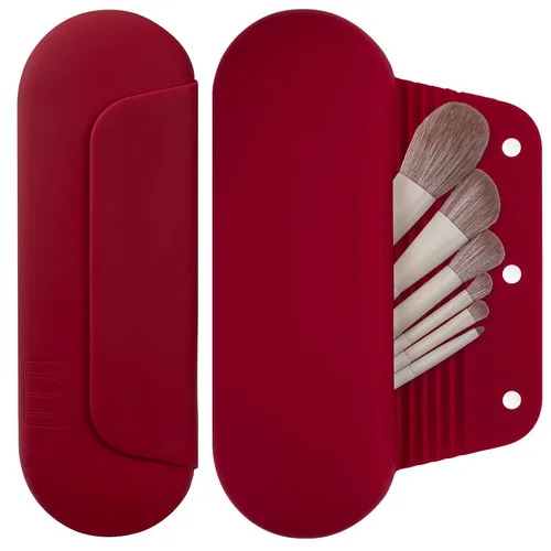 Vista 18 de AGIKET Soporte de silicona para brochas de maquillaje, bolsa de cosméticos de viaje: soporte suave y portátil para brochas cosméticas faciales