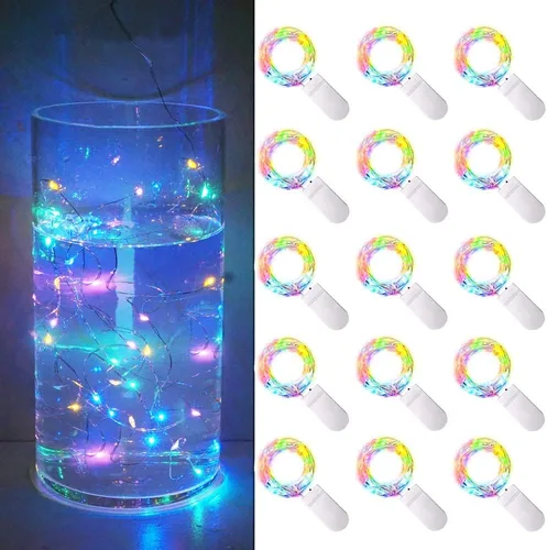 Vista 11 de Paquete de 15 tiras de 30 luces LED micro estrelladas que funcionan con pilas (incluidas), luces de alambre plateado impermeables de hadas