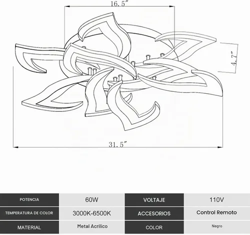 Vista 6 de MEIXISUE Lámpara de techo moderna con flor LED en negro, accesorios de iluminación de techo montados con control remoto para sala de estar negro - 9