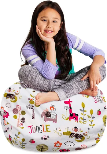 Vista 88 de Posh Creations Funda de puf para niños con almacenamiento para animales de peluche - Organizador de juguetes para niños, Mediano 68.58 cm - Lona
