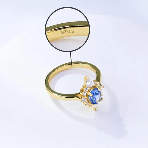 Vista 3 de Sapphire Rings for Women Noble 925 Sterling Silver Plated Gold Rings for Women Birthday Valentine Gifts