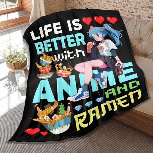 Vista 11 de Manta de Juego para Chicos y Hombres, Solo un Chico que Ama el Anime, Ramen y Mantas de Videojuegos, Manta Suave de Franela, Manta Decorativa Ligera