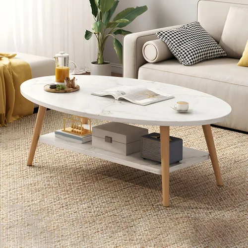 Vista 20 de Mesa de centro individual de madera, mesa de café, mesa de cóctel, mesa de centro de apartamento, sofá, mesa lateral ovalada, patas de madera, mesa