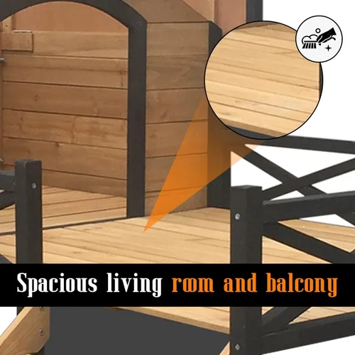Vista 4 de Casa grande para perros al aire libre con porche: refugio elevado de madera para perros - Cabaña de madera resistente a la intemperie