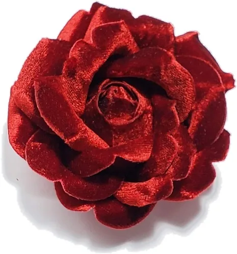 Vista 7 de Broche rosa de terciopelo rojo de 3.5 pulgadas, hecho en Estados Unidos M&S Schmalberg, Seda Cuero