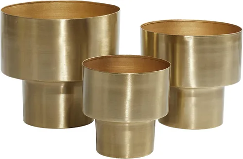 Vista 3 de deco 79 Macetero de metal, juego de 3 macetas de 7 pulgadas, 8 pulgadas, 10 pulgadas de alto, dorado