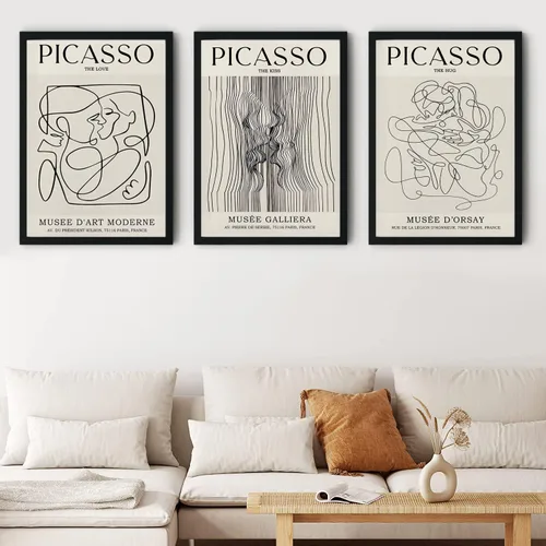 Vista 8 de Picasso - Póster de pared abstracto de líneas femeninas para dormitorio, Picasso The Kiss, The Love, The Hug, juego de decoración de pared, pintura