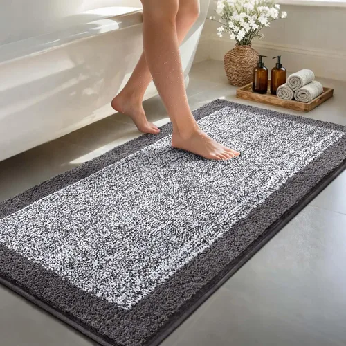 Vista 34 de Alfombras de baño de 17 x 24 pulgadas, antideslizantes, lavables, color gris, para bañera, tapete de baño para baño, tapete suave y absorbente