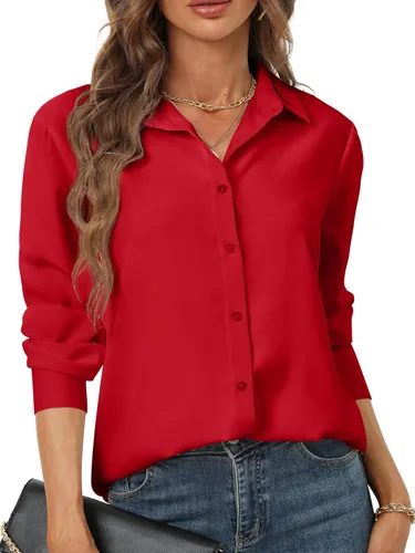 Vista 35 de Camisas de manga larga con botones para mujer, básicas, clásicas, suaves, con cuello a la moda, elegantes y casuales
