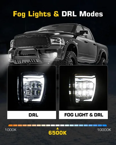 Vista 3 de Kit de Ensamblaje de Luces Antiniebla LED DRL de Repuesto Compatible con Dodge Ram 1500 2013 2014 2015 2016 2017 2018 y 2019 2020 Modelo Classic