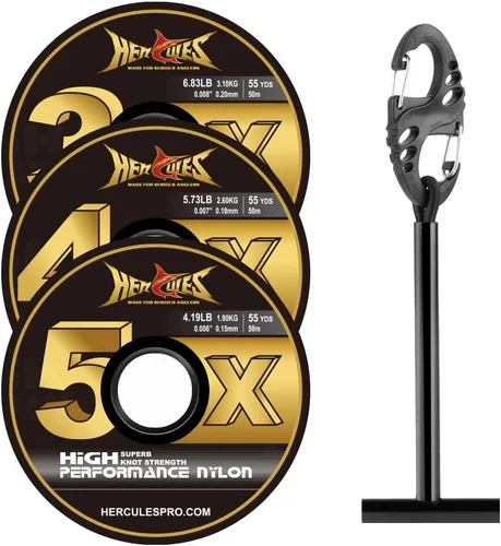 Vista 23 de HERCULES Tippet de pesca con mosca, paquete de 3 con soporte para volquetas, 55 yardas