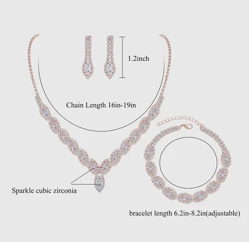 Vista 9 de Juego de collar y aretes de diamantes de imitación de circonita cúbica para Navidad, novia, dama de honor, boda, fiesta de noche, graduación