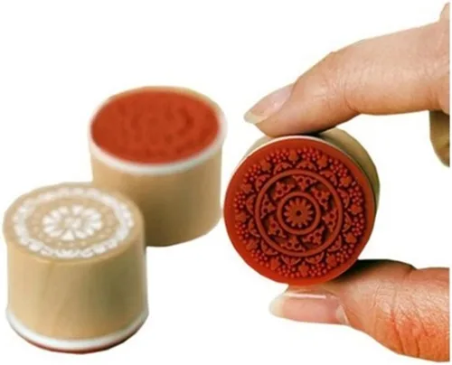 Vista 5 de DECORA Juego de 6 sellos redondos de goma y madera con patrón floral para manualidades