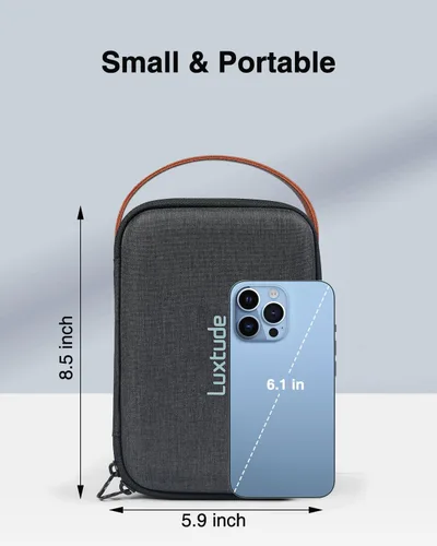 Vista 4 de Luxtude Tech - Funda organizadora de viaje, organizador de electrónica portátil, funda rígida con cremallera para cables de carga, cargadores