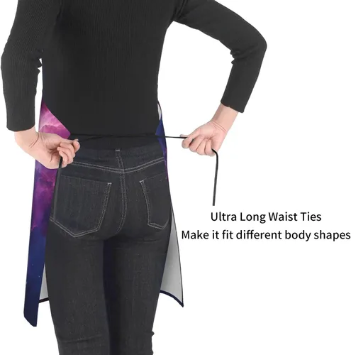 Vista 4 de Delantales de galaxia púrpura y azul para mujer con 2 bolsillos, delantal de cocina para hombres, resistente al agua y al aceite, delantal ajustable
