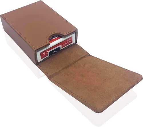 Vista 3 de Luck Lab Estuche de cuero para una sola baraja de cartas de juego/portacartas - Se ajusta a cartas de tamaño póker y puente (marrón)