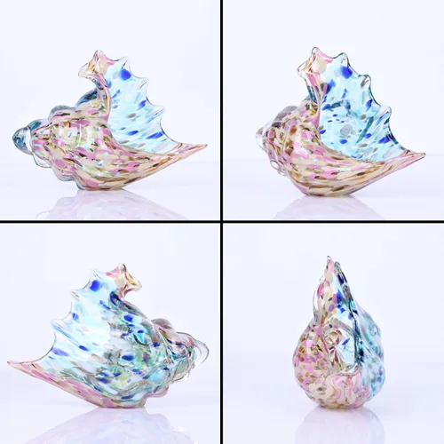 Vista 8 de Concha de cristal con conchas de mar, conchas de mar, decoración de concha de cristal de vida marina, decoración de vidrio soplado, decoración